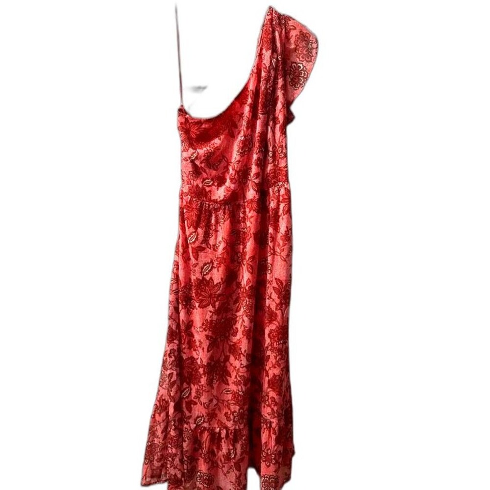 Collective Concepts Small Coral Red Floral Print Strapless/Spaghetti Strap Dress
